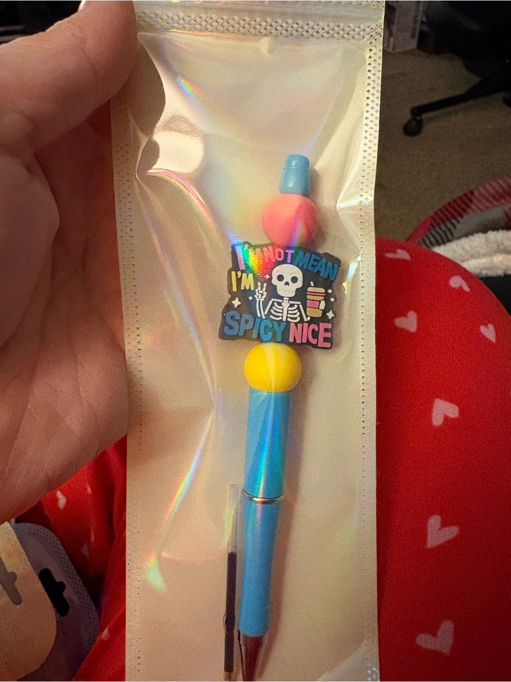 Cute Blue Multicolor Kids Pen with 'I'm Spicy Nice' Charm